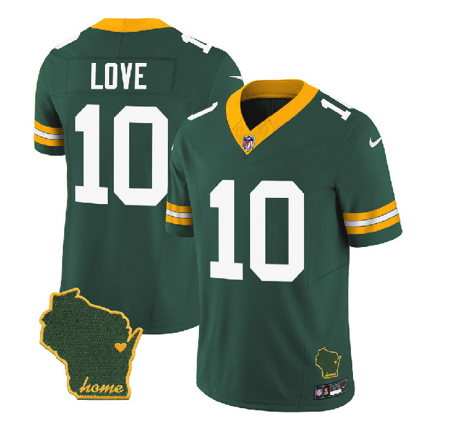 Men's Green Bay Packers #10 Jordan Love Green 2023 F.U.S.E. Home Patch Vapor Untouchable Limited Stitched Jersey